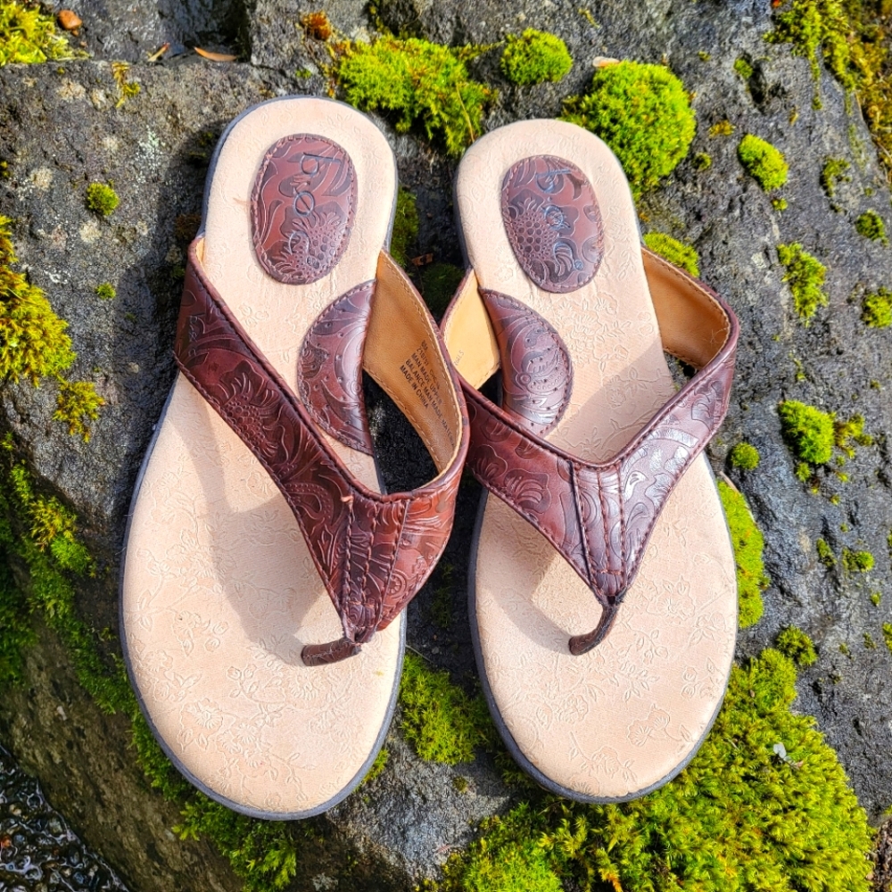 BOC Brown Embossed Faux Leather Flip-Flops